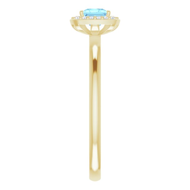 14K Gold Square Natural Aquamarine Halo-Style Ring - Yellow Gold - view 9