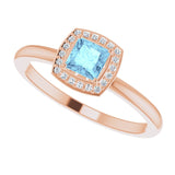 14K Gold Square Natural Aquamarine Halo-Style Ring - Rose Gold - view 12