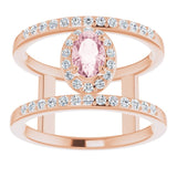 14K Gold Oval Natural Pink Morganite & Natural Diamond Negative Space Ring - view 3