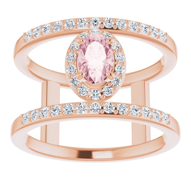 14K Gold Oval Natural Pink Morganite & Natural Diamond Negative Space Ring - view 3