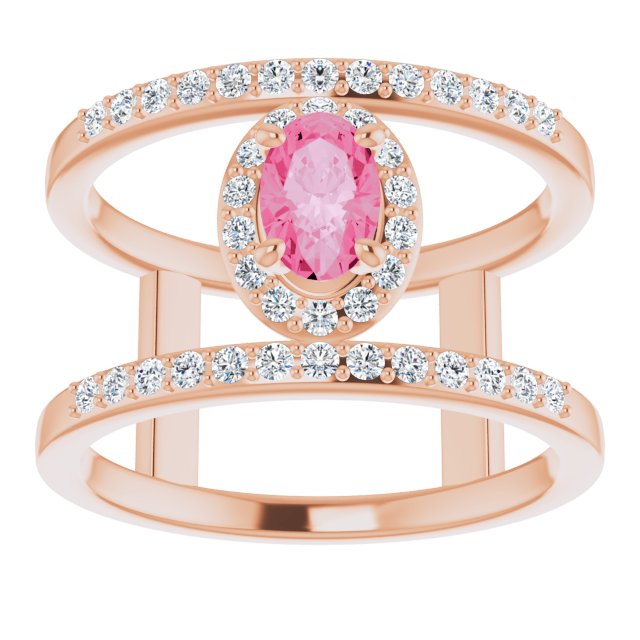 14K Gold Oval Natural Pink Spinel & Natural Diamond Negative Space Ring - view 3
