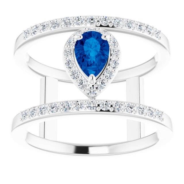 Platinum Pear Natural Blue Sapphire & Natural Diamond Negative Space Ring - view 3
