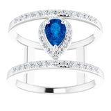 Platinum Pear Lab-Grown Blue Sapphire & Natural Diamond Negative Space Ring - view 3
