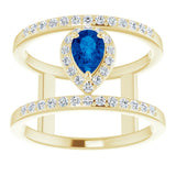 14K Gold Pear Lab-Grown Blue Sapphire & Natural Diamond Negative Space Ring - Yellow Gold - view 3