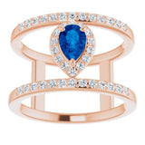14K Gold Pear Lab-Grown Blue Sapphire & Natural Diamond Negative Space Ring - Rose Gold - view 3