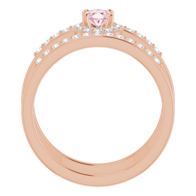 14K Gold Oval Natural Pink Morganite & Natural Diamond Negative Space Ring - view 2