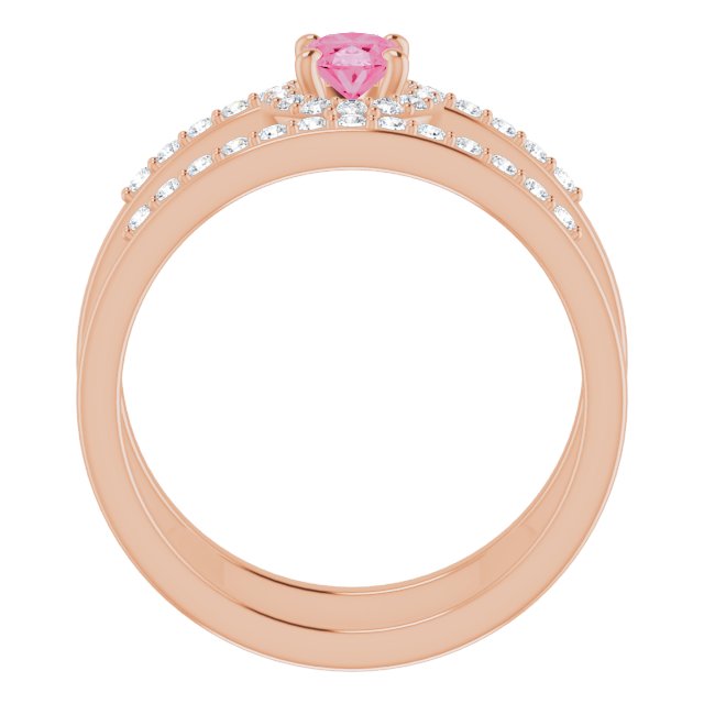 14K Gold Oval Natural Pink Spinel & Natural Diamond Negative Space Ring - view 2