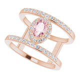 14K Gold Oval Natural Pink Morganite & Natural Diamond Negative Space Ring - view 5