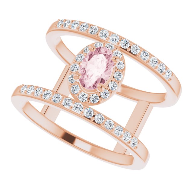 14K Gold Oval Natural Pink Morganite & Natural Diamond Negative Space Ring - view 5