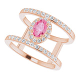 14K Gold Oval Natural Pink Spinel & Natural Diamond Negative Space Ring - view 5