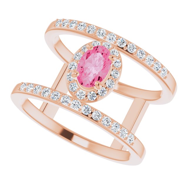 14K Gold Oval Natural Pink Spinel & Natural Diamond Negative Space Ring - view 5