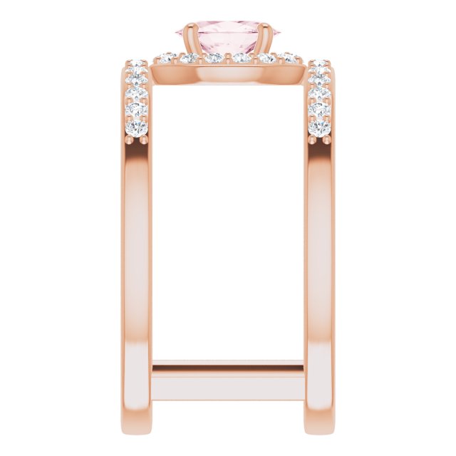 14K Gold Oval Natural Pink Morganite & Natural Diamond Negative Space Ring - view 4