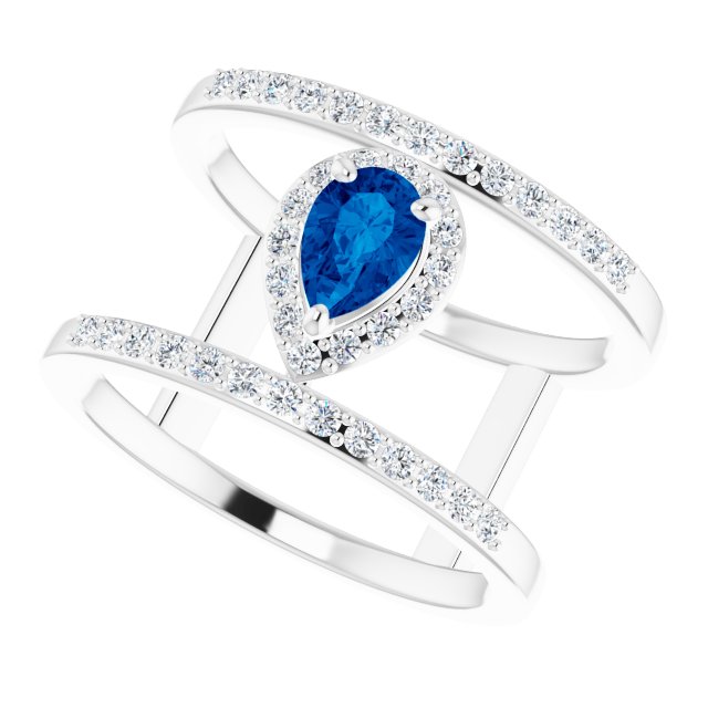Platinum Pear Natural Blue Sapphire & Natural Diamond Negative Space Ring - view 5