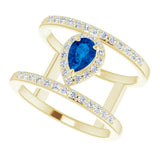 14K Gold Pear Lab-Grown Blue Sapphire & Natural Diamond Negative Space Ring - Yellow Gold - view 5