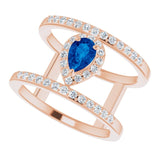 14K Gold Pear Lab-Grown Blue Sapphire & Natural Diamond Negative Space Ring - Rose Gold - view 5
