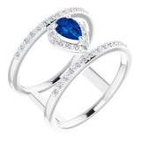 Platinum Pear Natural Blue Sapphire & Natural Diamond Negative Space Ring