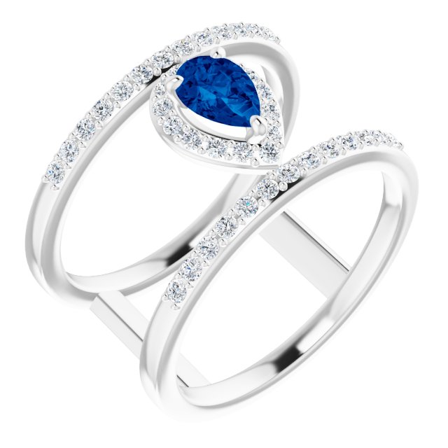 Platinum Pear Natural Blue Sapphire & Natural Diamond Negative Space Ring