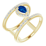 14K Gold Pear Lab-Grown Blue Sapphire & Natural Diamond Negative Space Ring - Yellow Gold