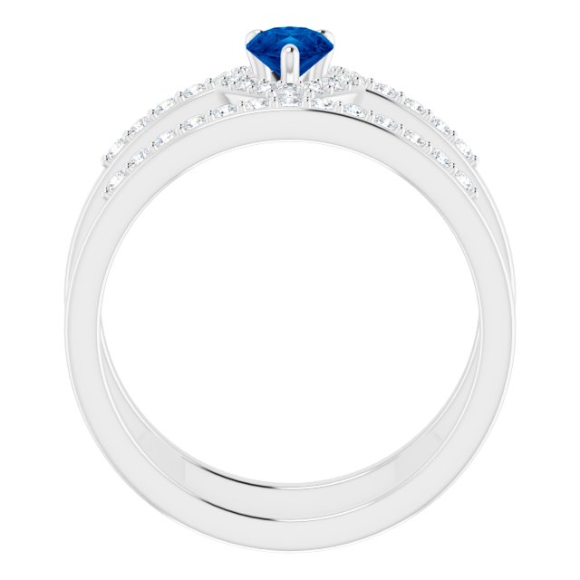 Platinum Pear Lab-Grown Blue Sapphire & Natural Diamond Negative Space Ring - view 2