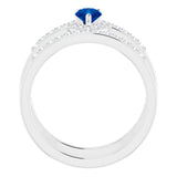 14K Gold Pear Lab-Grown Blue Sapphire & Natural Diamond Negative Space Ring - White Gold - view 2