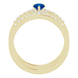 14K Gold Pear Lab-Grown Blue Sapphire & Natural Diamond Negative Space Ring - Yellow Gold - view 2