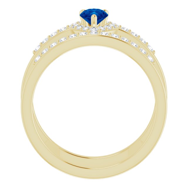 14K Gold Pear Lab-Grown Blue Sapphire & Natural Diamond Negative Space Ring - Yellow Gold - view 2