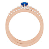 14K Gold Pear Lab-Grown Blue Sapphire & Natural Diamond Negative Space Ring - Rose Gold - view 2