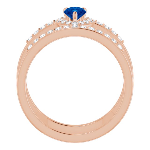 14K Gold Pear Lab-Grown Blue Sapphire & Natural Diamond Negative Space Ring - Rose Gold - view 2