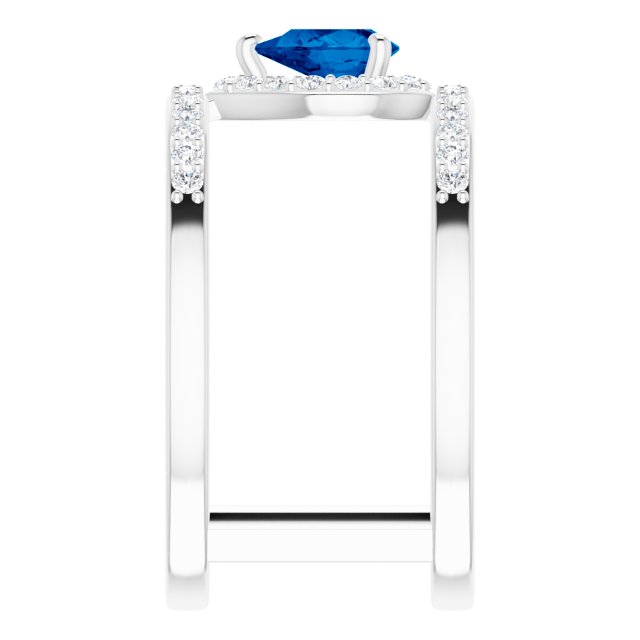 14K Gold Pear Lab-Grown Blue Sapphire & Natural Diamond Negative Space Ring - White Gold - view 4