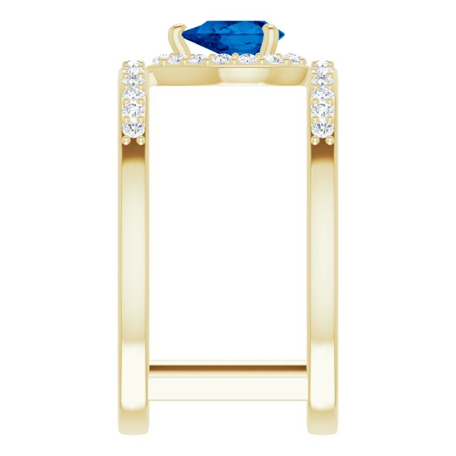 14K Gold Pear Lab-Grown Blue Sapphire & Natural Diamond Negative Space Ring - Yellow Gold - view 4