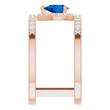 14K Gold Pear Lab-Grown Blue Sapphire & Natural Diamond Negative Space Ring - Rose Gold - view 4