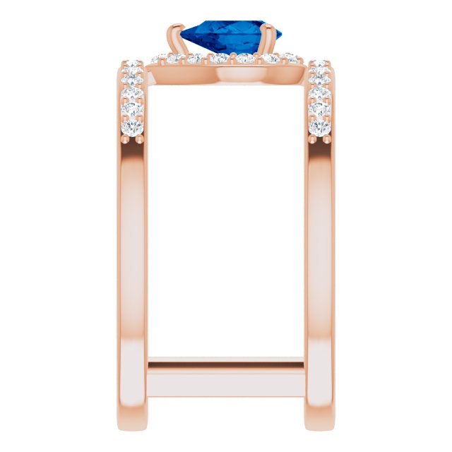 14K Gold Pear Lab-Grown Blue Sapphire & Natural Diamond Negative Space Ring - Rose Gold - view 4