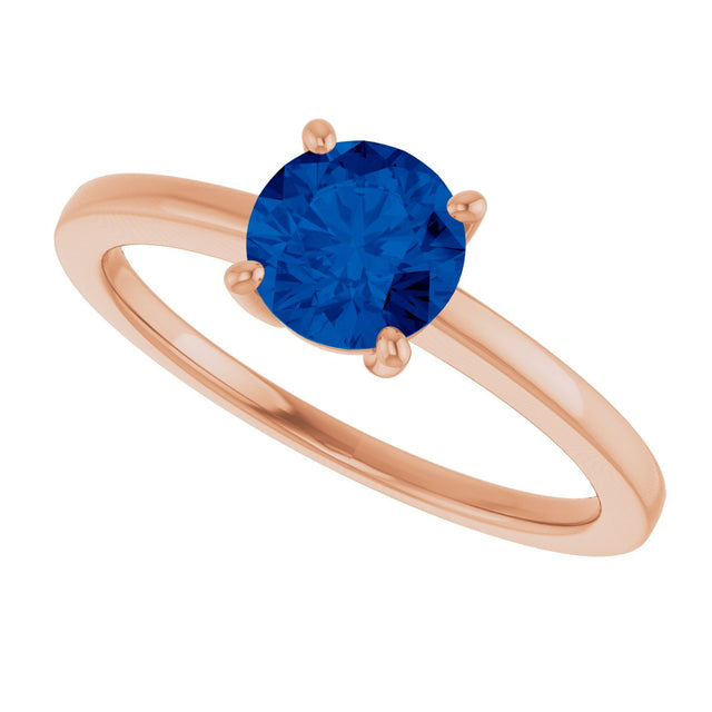 14K Gold Oval Lab-Grown Blue Sapphire Solitaire Ring - Rose Gold - view 5