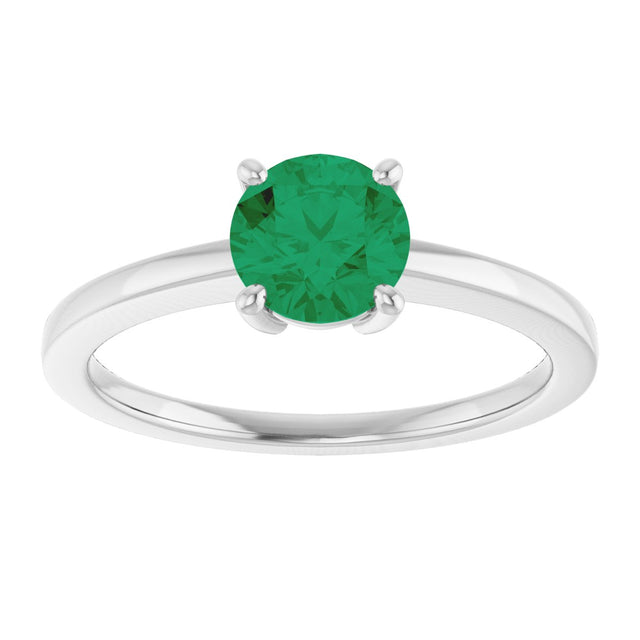 10K Gold Oval Lab-Grown Emerald Solitaire Ring - White Gold - view 3