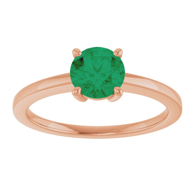 14K Gold Emerald Lab-Grown Emerald Solitaire Ring - Rose Gold - view 3