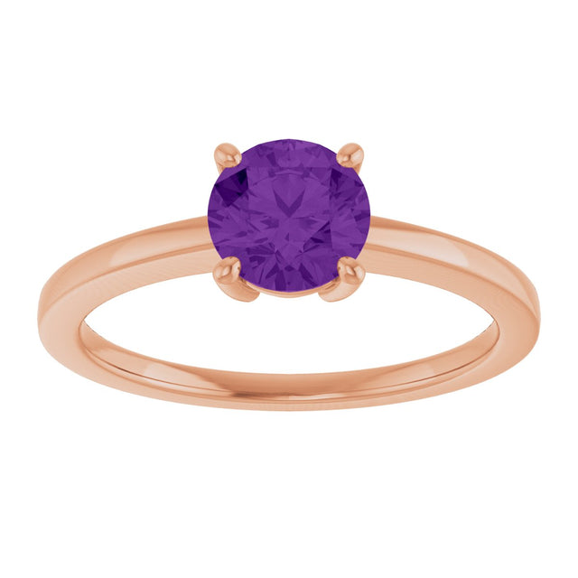 14K Gold Oval Natural Amethyst Solitaire Ring - Rose Gold - view 3