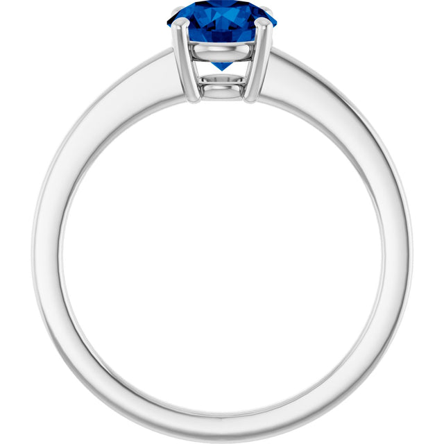 10K Gold Oval Lab-Grown Blue Sapphire Solitaire Ring - White Gold - view 2