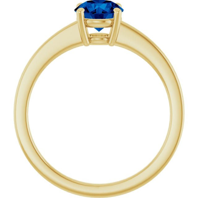 10K Gold Oval Lab-Grown Blue Sapphire Solitaire Ring - Yellow Gold - view 2
