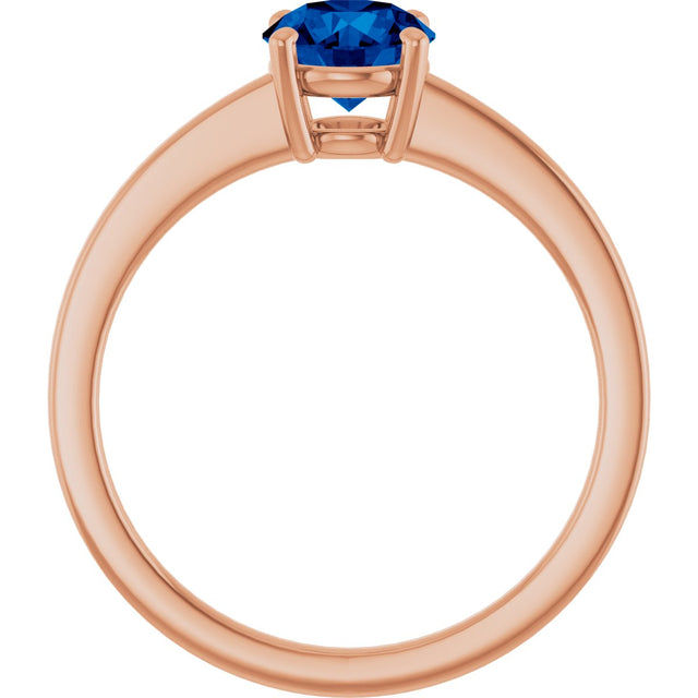 14K Gold Oval Lab-Grown Blue Sapphire Solitaire Ring - Rose Gold - view 2