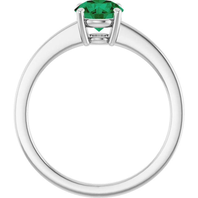 10K Gold Oval Lab-Grown Emerald Solitaire Ring - White Gold - view 2