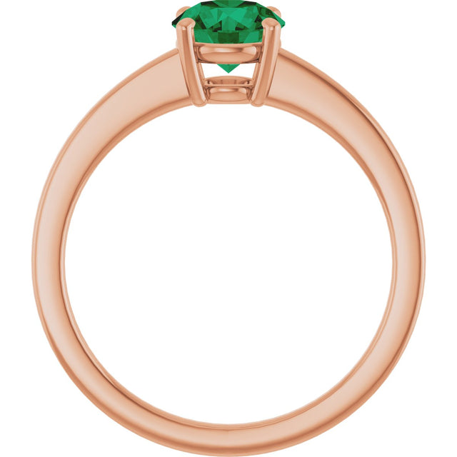 14K Gold Emerald Lab-Grown Emerald Solitaire Ring - Rose Gold - view 2