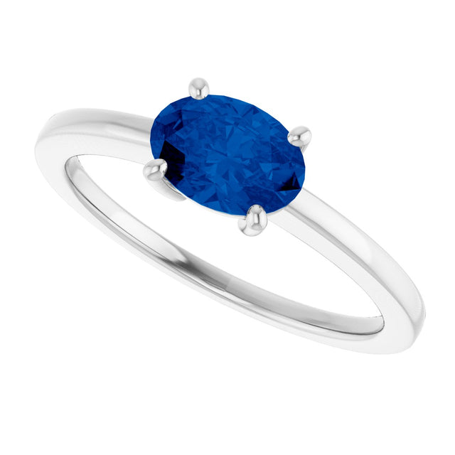 10K Gold Oval Lab-Grown Blue Sapphire Solitaire Ring - White Gold - view 5