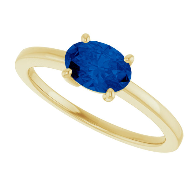 10K Gold Oval Lab-Grown Blue Sapphire Solitaire Ring - Yellow Gold - view 5