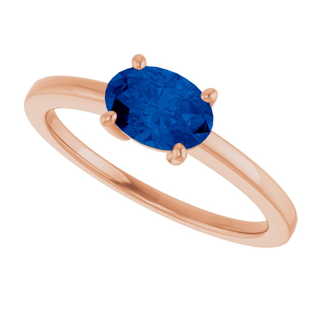 14K Gold Oval Lab-Grown Blue Sapphire Solitaire Ring - Rose Gold - view 5