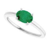 10K Gold Oval Lab-Grown Emerald Solitaire Ring - White Gold - view 5