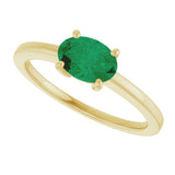10K Gold Oval Lab-Grown Emerald Solitaire Ring - Yellow Gold - view 5
