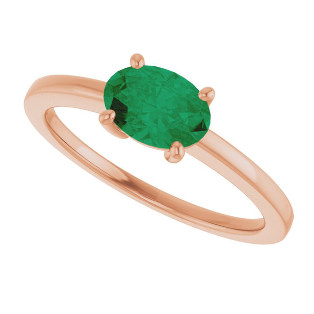 14K Gold Emerald Lab-Grown Emerald Solitaire Ring - Rose Gold - view 5