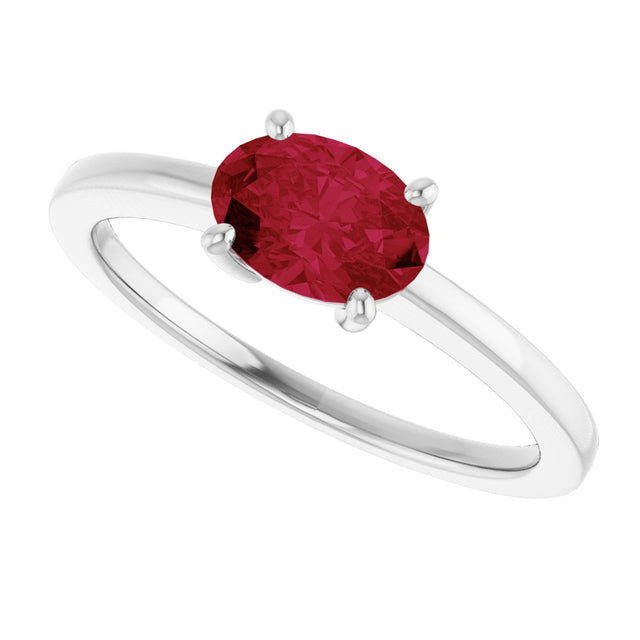10K Gold Oval Lab-Grown Ruby Solitaire Ring - White Gold - view 5