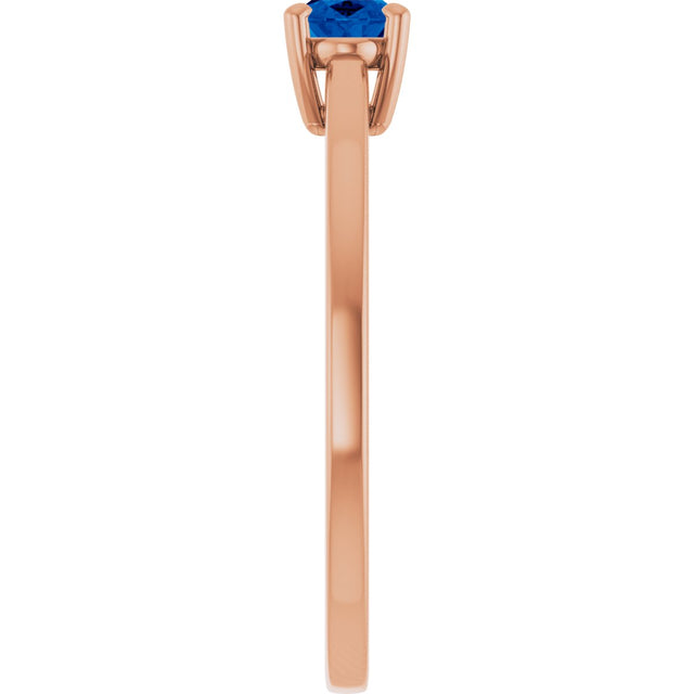 14K Gold Oval Lab-Grown Blue Sapphire Solitaire Ring - Rose Gold - view 4