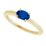 10K Gold Oval Lab-Grown Blue Sapphire Solitaire Ring - Yellow Gold - view 5